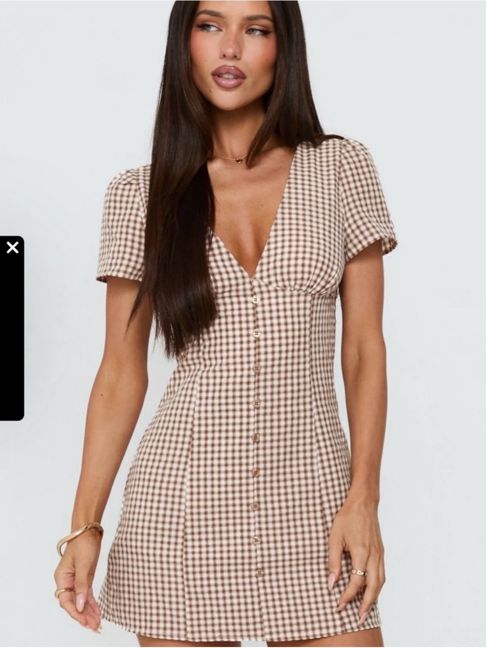 Princess Polly Brown and Cream Gingham Button Mini Dress